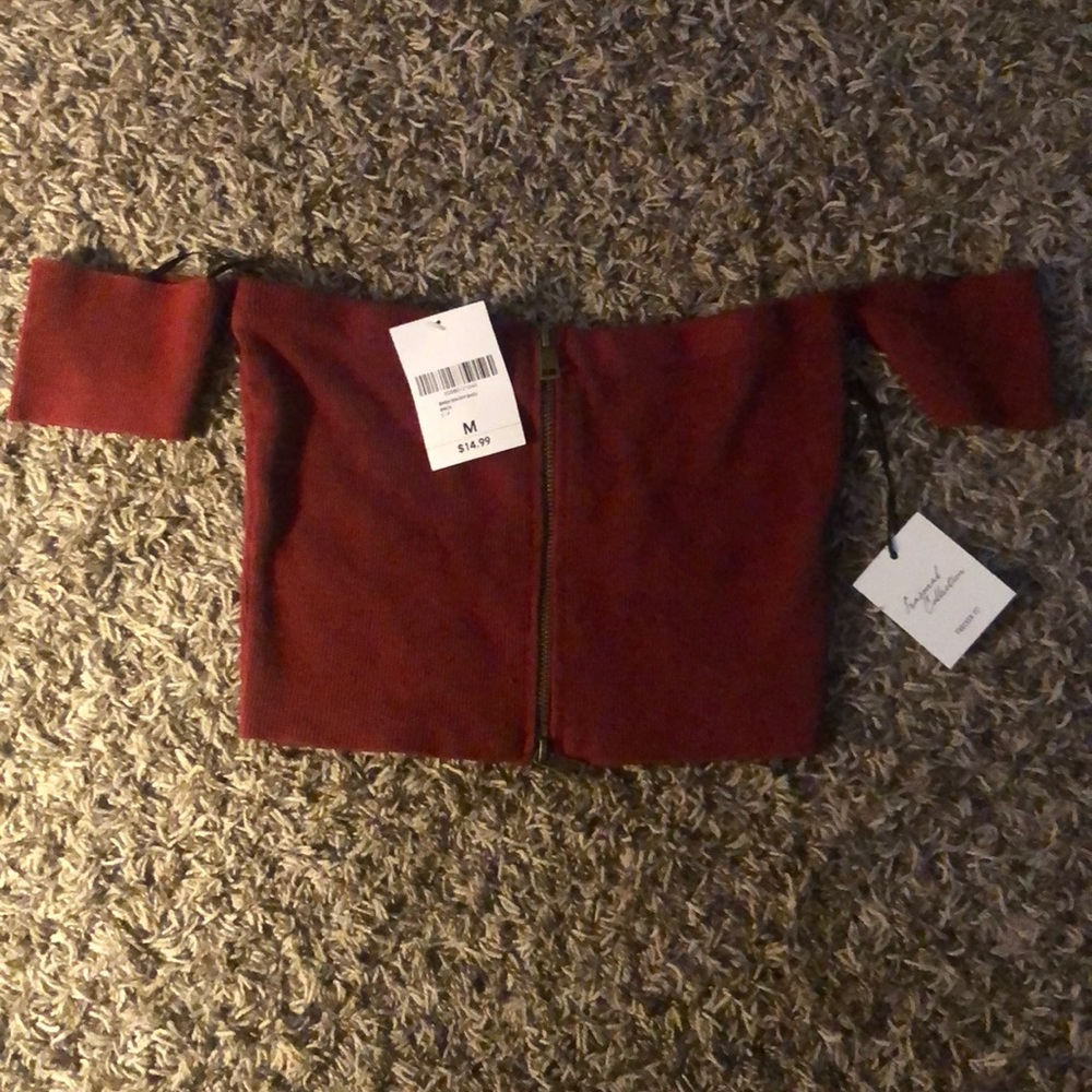 Brick Red Tube Top With Zipper Detail